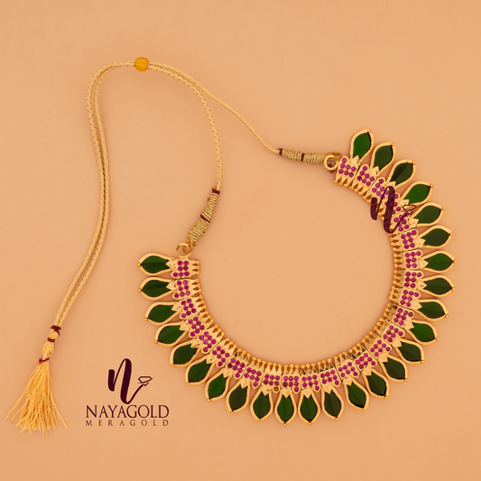 GOLD PLATED GREEN COLOUR NAGAPADM NECKLACE WITH PINK STONE 