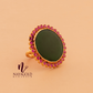 GOLD PLATED GREEN COLOUR ROUND PALAKKA WITH PINK STONE  RING