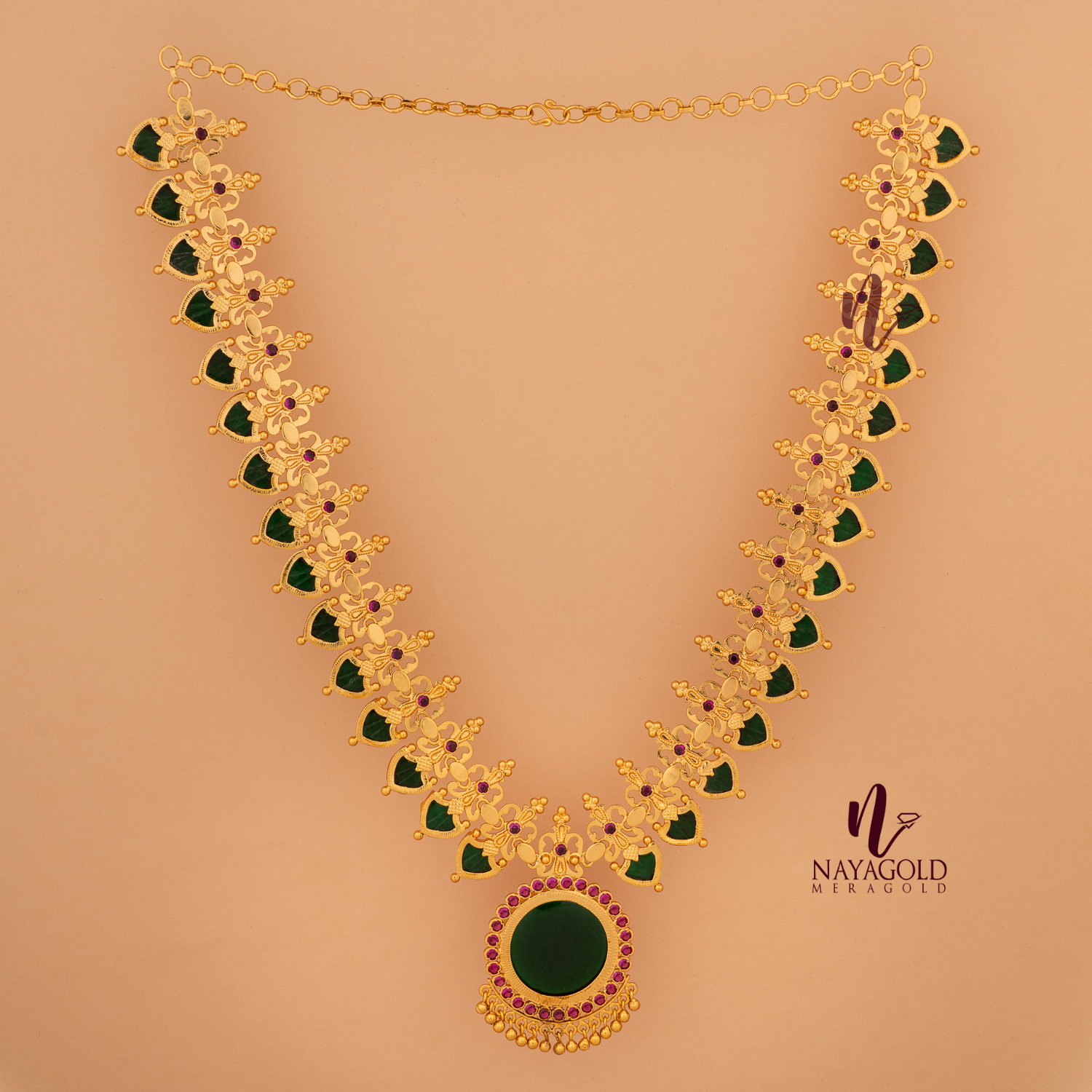 GOLD PLATED GREEN COLOUR TRADITIONAL  BUTTERFLY PALAKKA NECKLACE