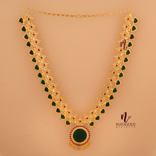 GOLD PLATED GREEN COLOUR TRADITIONAL  BUTTERFLY PALAKKA NECKLACE