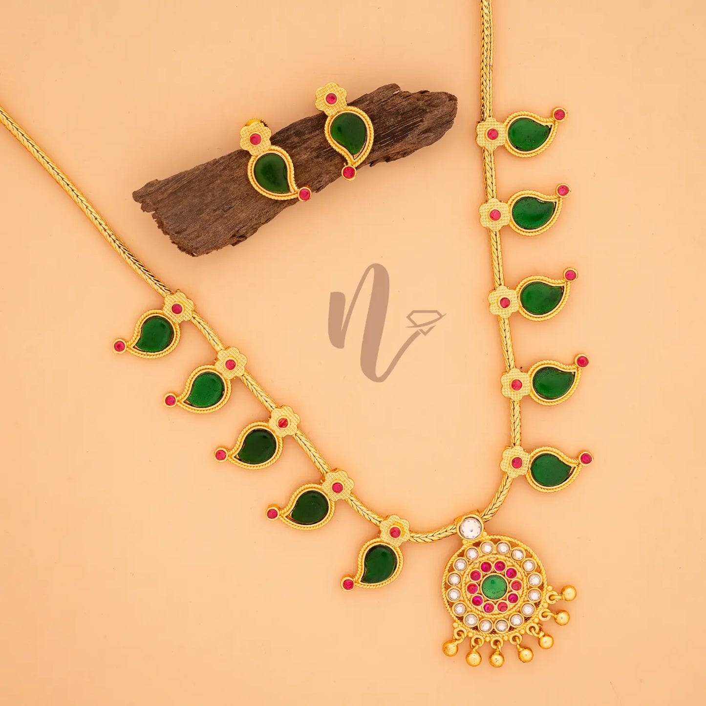 GOLD PLATED GREEN MANGO JEWELLERY SET 