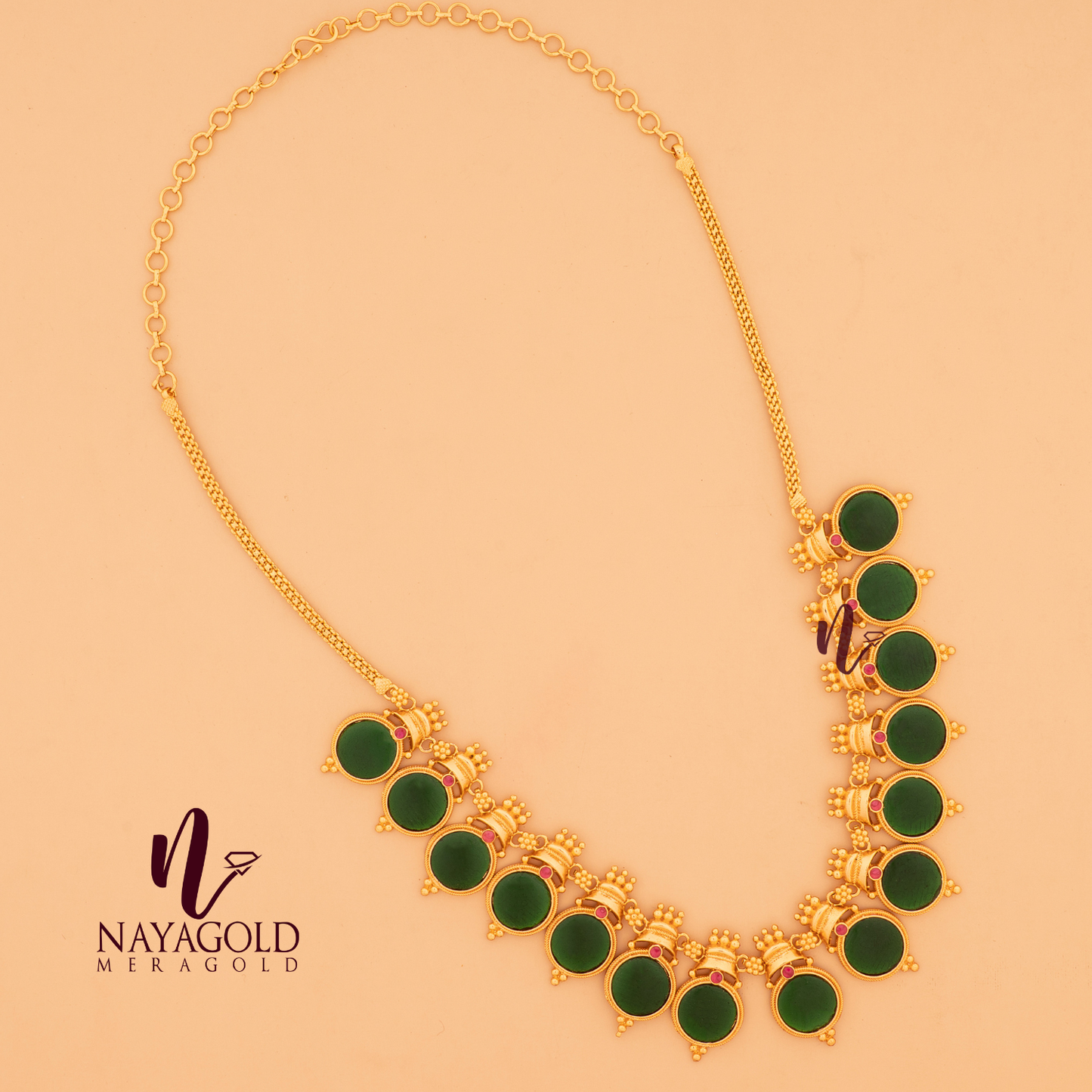 GOLD PLATED GREEN ROUND NECKLACE 