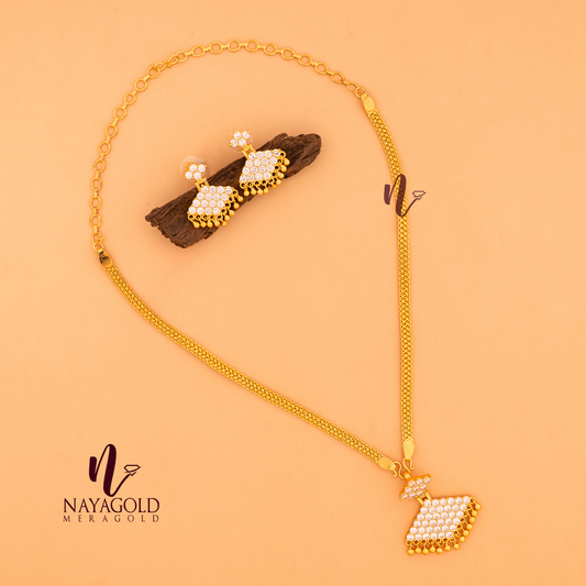 GOLD PLATED JEWELLERY SET WHITE PATHAKAM WITH STUD