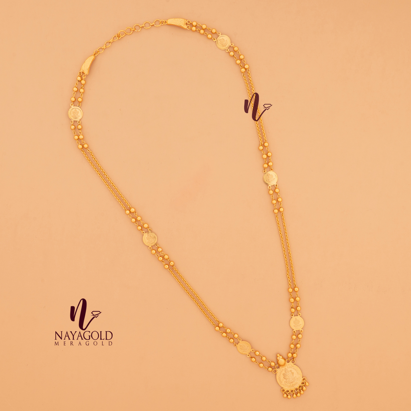 GOLD PLATED KERALA TRADITIONAL COIN WITH SMALL BALL CHIAN 