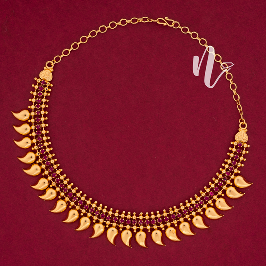 GOLD PLATED MANGO NECKLACE WITH PINK STONE