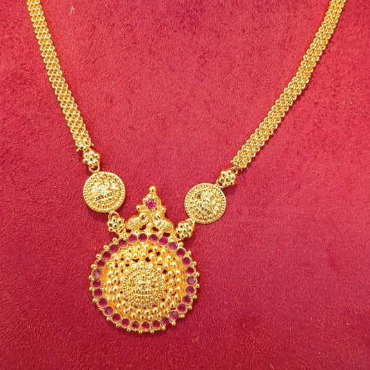 GOLD PLATED PINK STONE ROUND PATHAKAM 