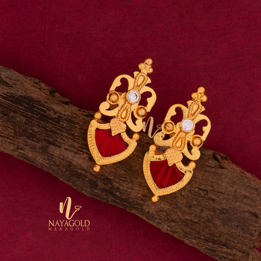 GOLD PLATED RED COLOUR BUTTERFLY STUD