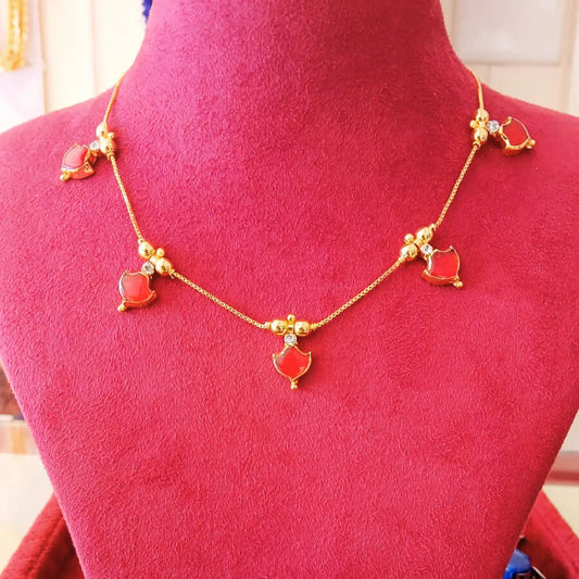 GOLD PLATED RED COLOUR PALAKKA ULLIBALL NECKLACE