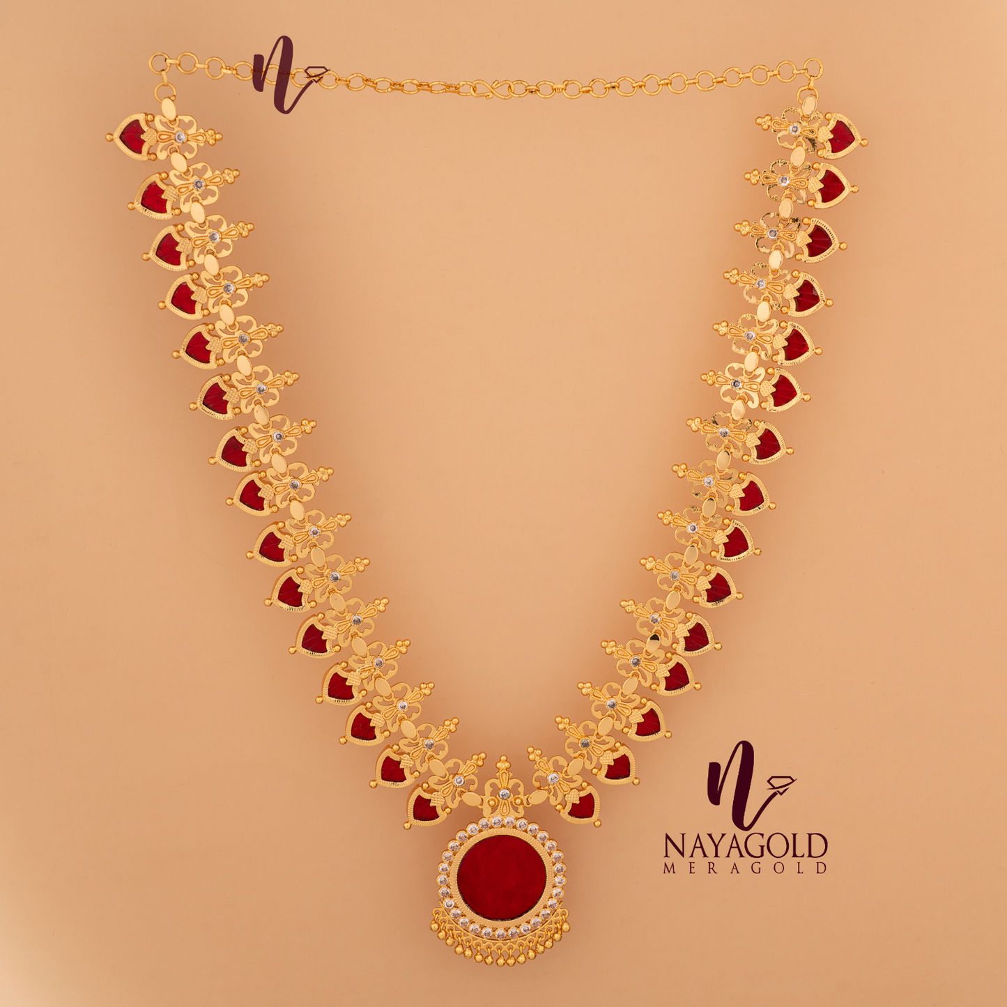 GOLD PLATED RED COLOUR TRADITIONAL BUTTERFLY PALAKKA 