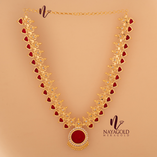GOLD PLATED RED COLOUR TRADITIONAL BUTTERFLY PALAKKA 