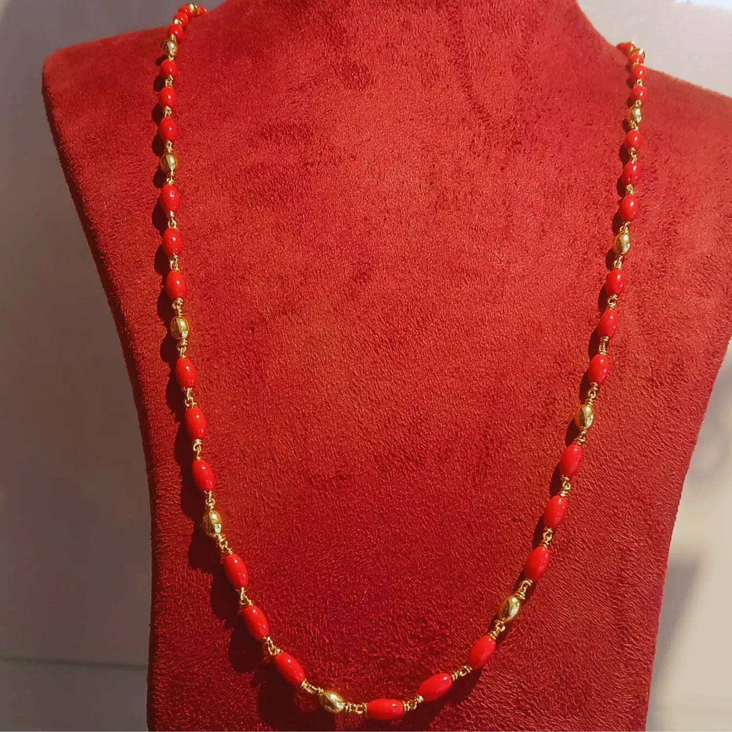 GOLD PLATED RED PEARL CHAIN