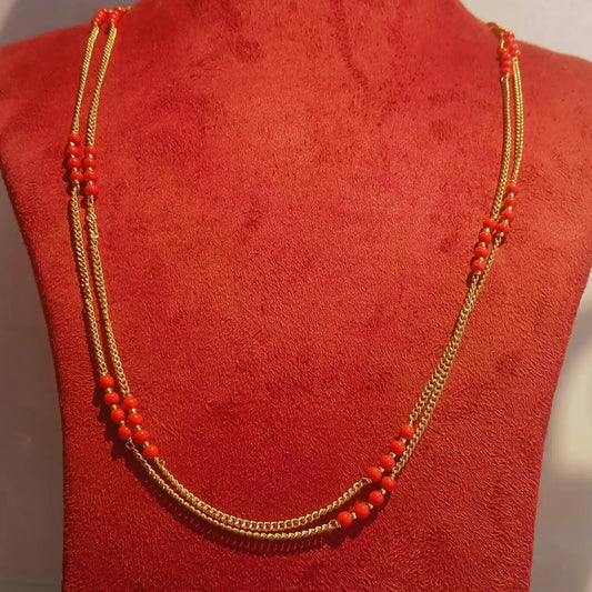 GOLD PLATED RED PEARL DOUBLE LAYER CHAIN 