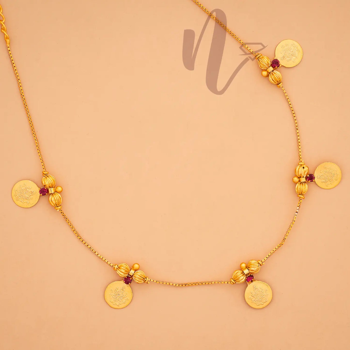 GOLD PLATED ULLI BALL STONE COIN INVISIBLE NECKLACE