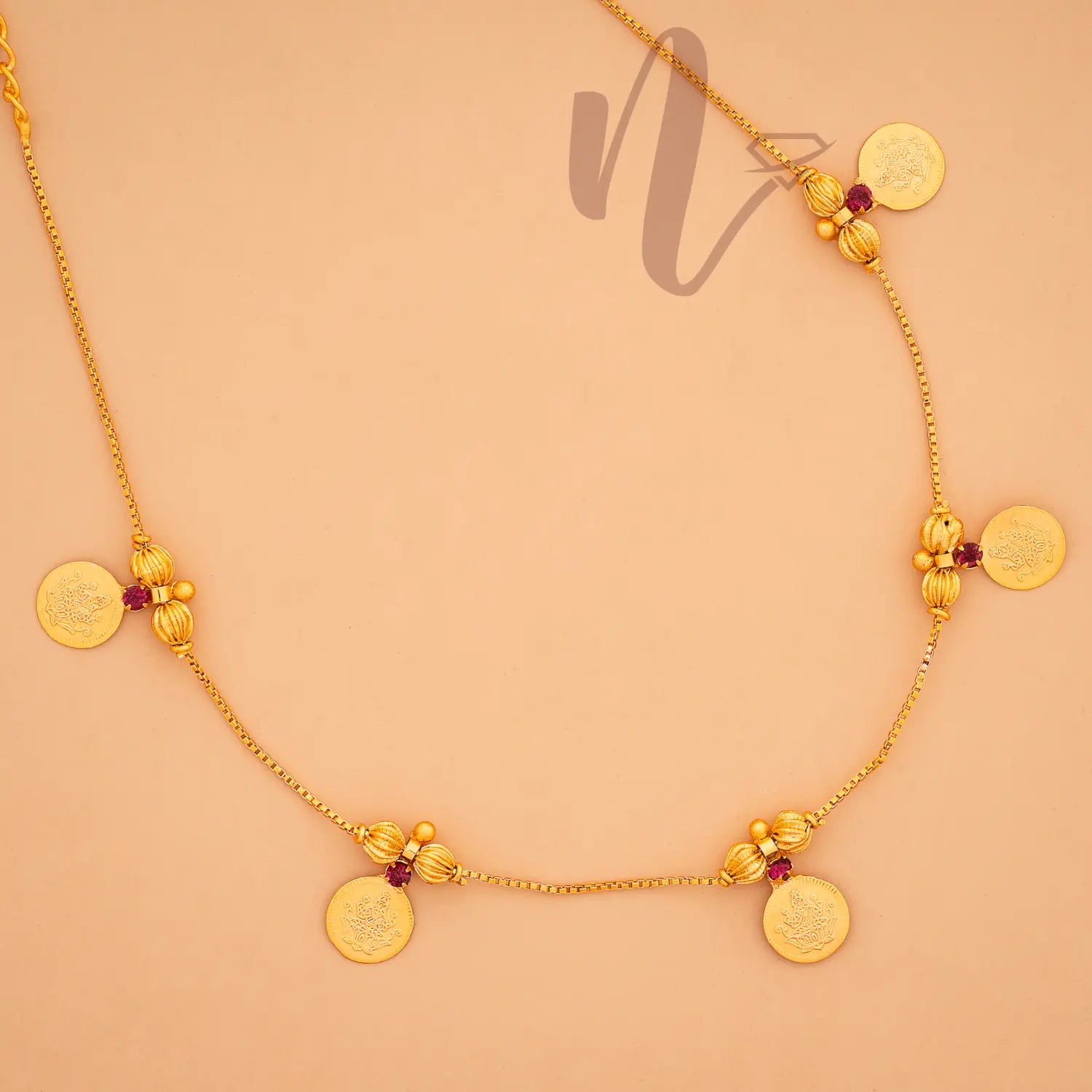 GOLD PLATED ULLI BALL STONE COIN INVISIBLE NECKLACE