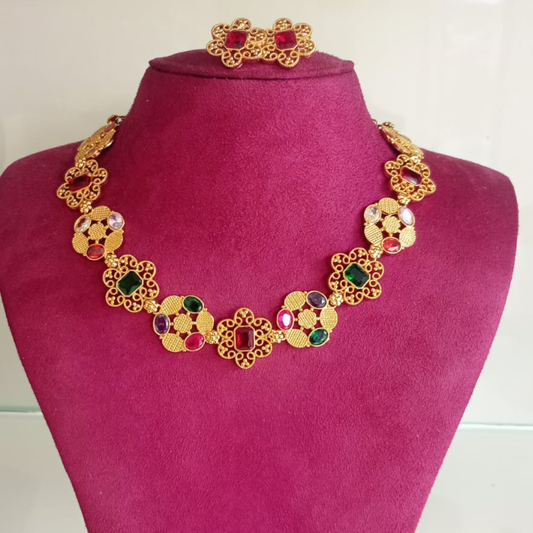 KERALA MODEL FLOWER STONE JEWELLERY SET