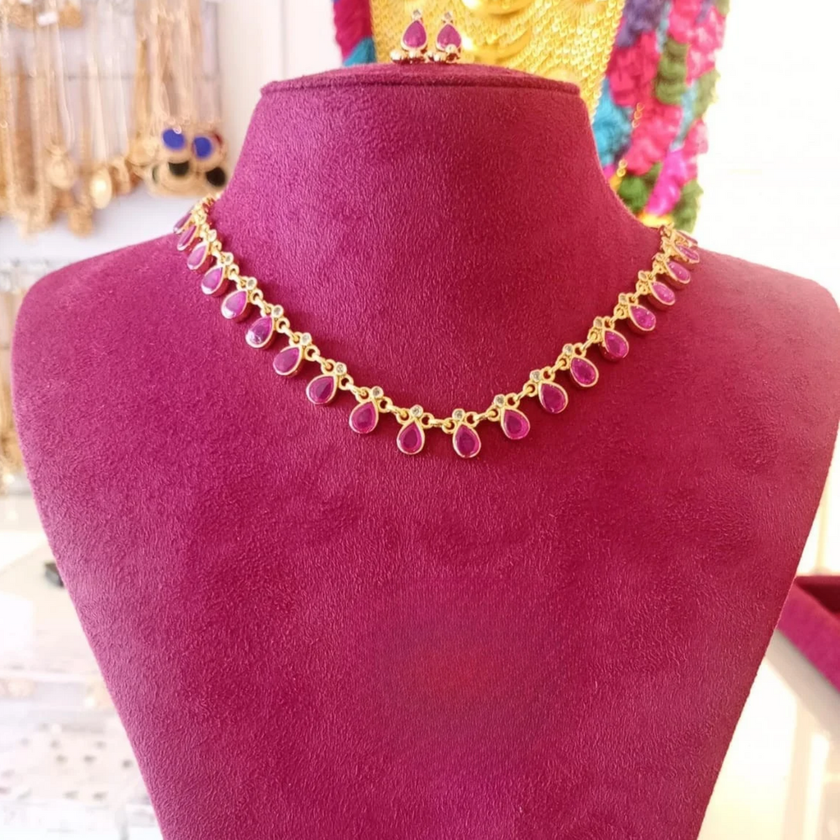 KERALA TRADITIONAL GOPI RUBY STONE JEWELLERY SET