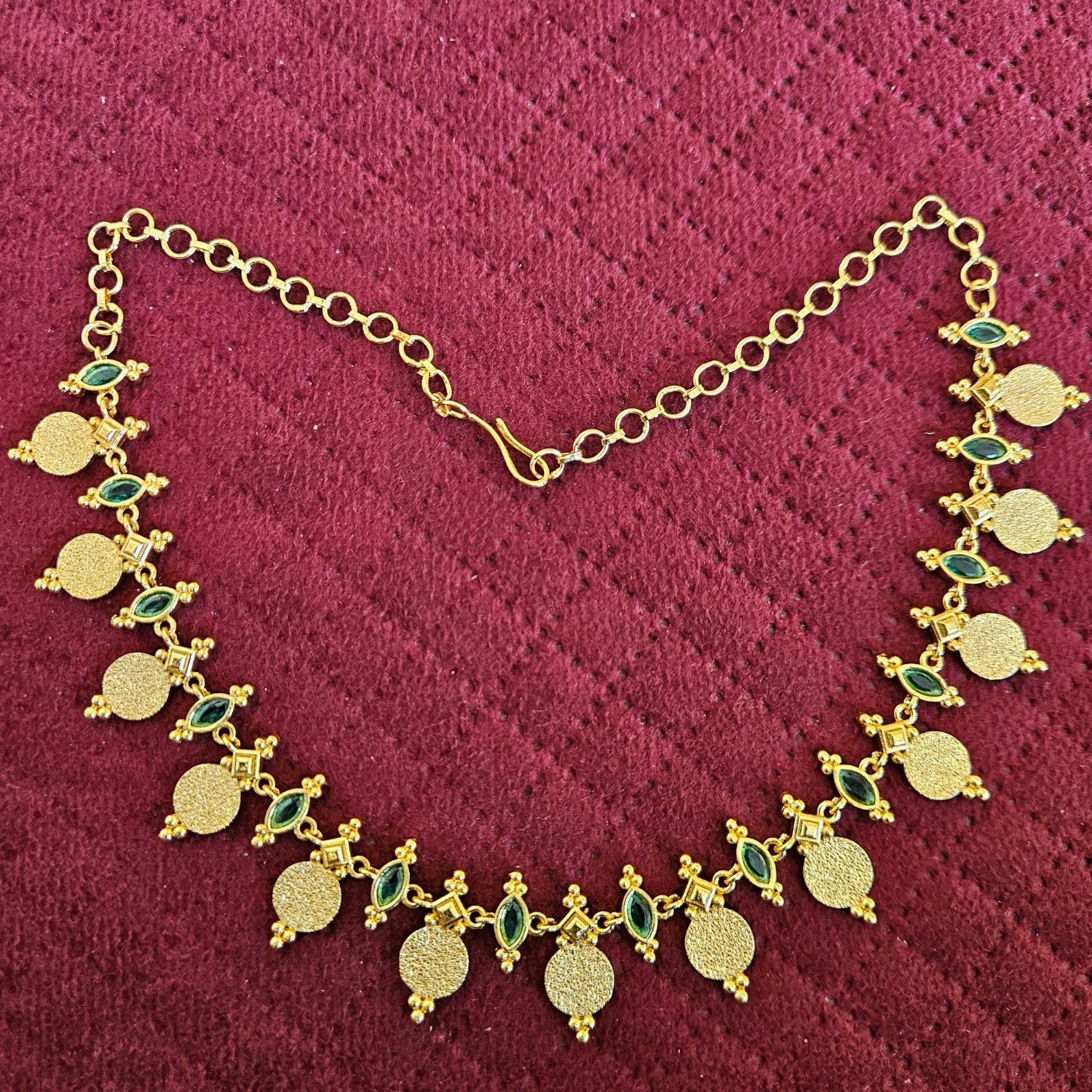 KERALA TRADITIONAL  GREEN STONE  COIN NECKLACE