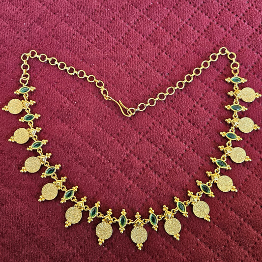 KERALA TRADITIONAL  GREEN STONE  COIN NECKLACE