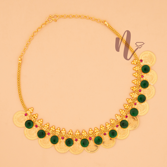 ROUND GREEN STONE WITH COIN NECKLACE N199