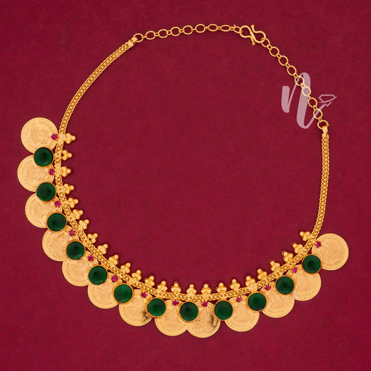 ROUND GREEN STONE WITH COIN NECKLACE N199 NAYAGOLD MERAGOLD