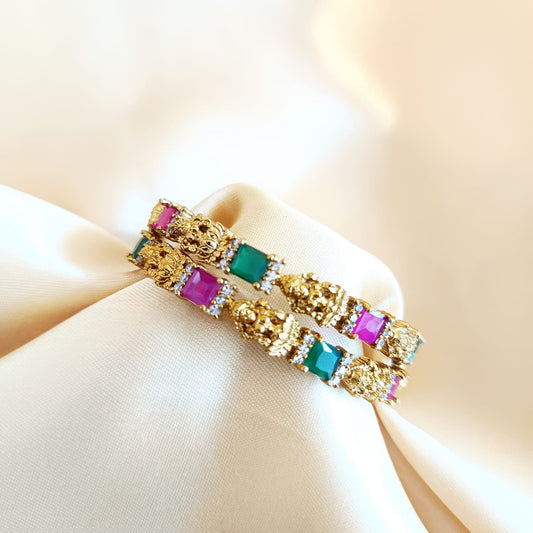 PINK GREEN BIG STONE ANTIQUE BANGLE