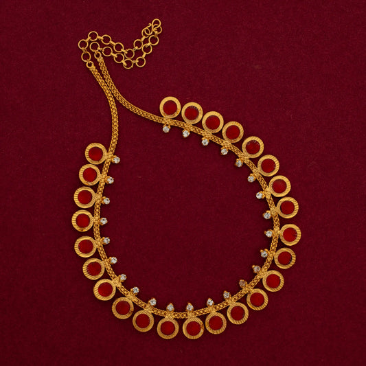 ROUND PALAKKA NECKLACE 25 PETELS RED N44 R Naya Gold Jewelry