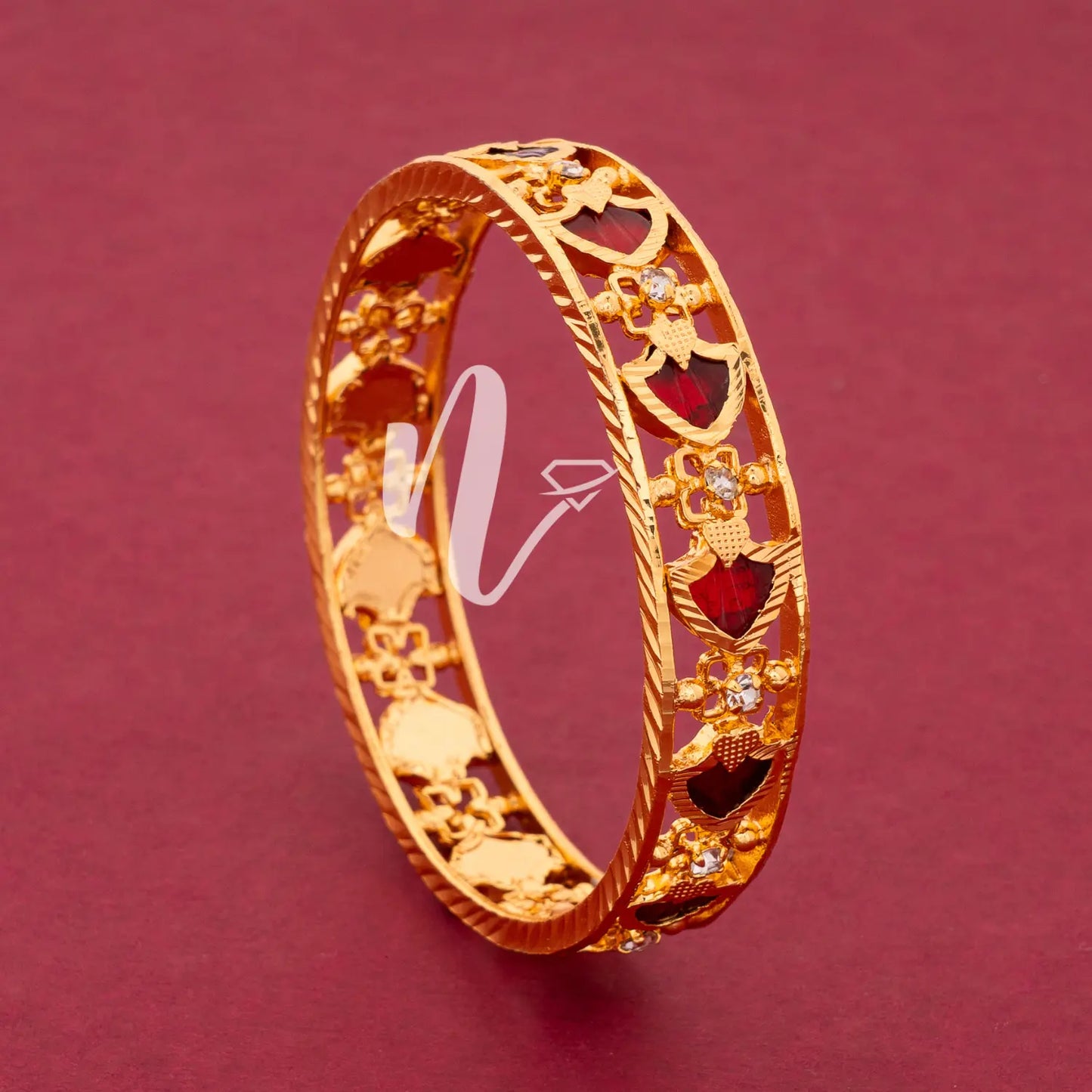 gold plaed red palakka bangle