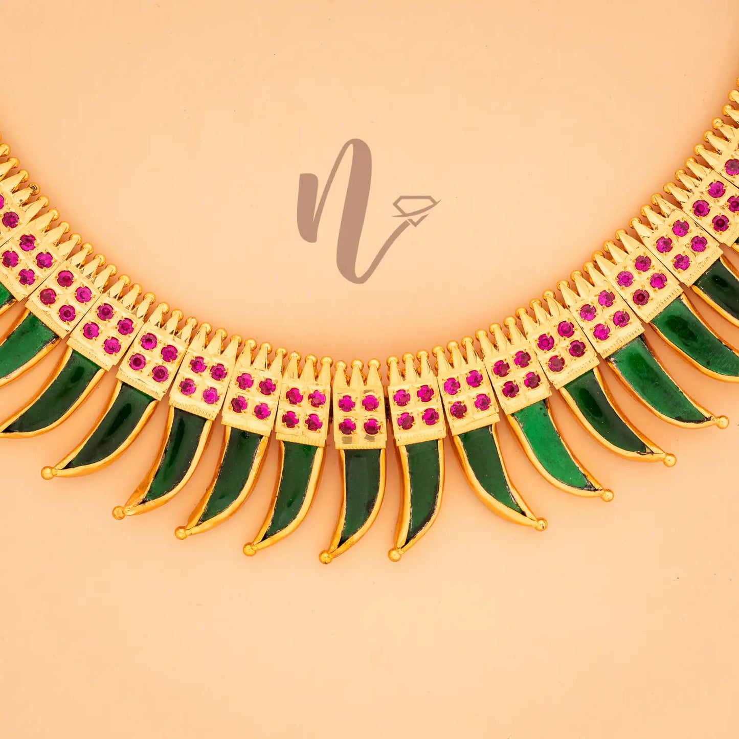 gold plated green komb nagapadam necklace