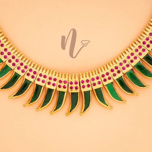 gold plated green komb nagapadam necklace