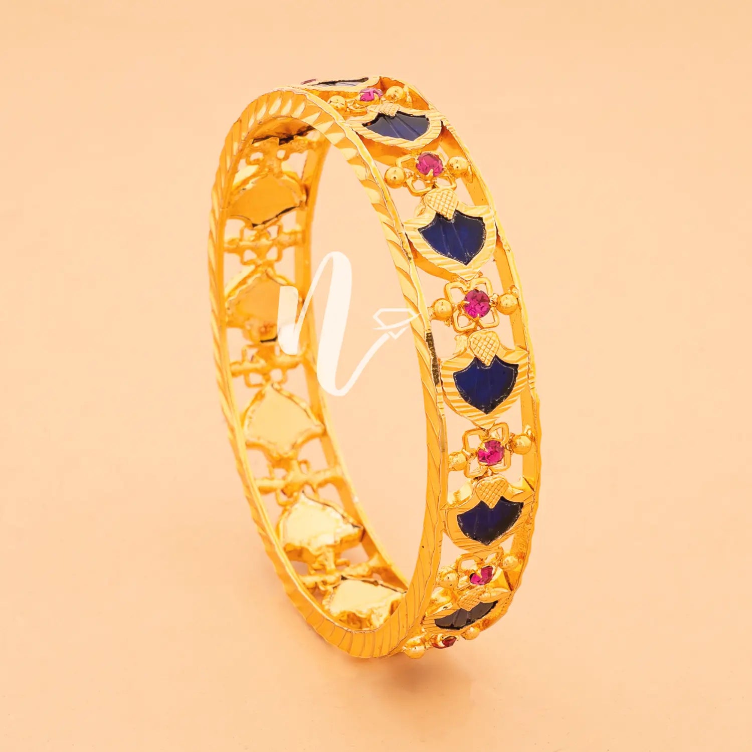 gold plated   kerala model blue colour palakka bangle
