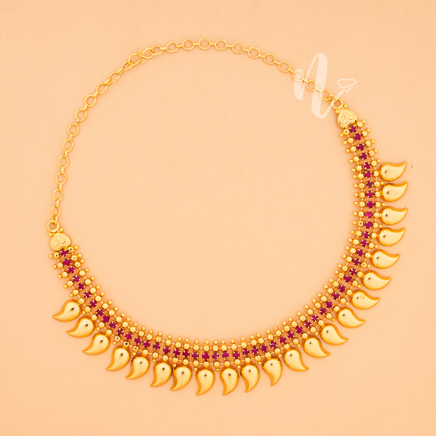 gold plated necklace with pink stone