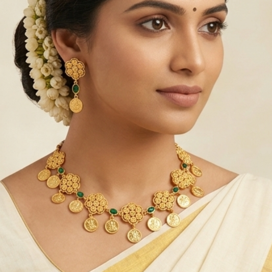 kerala model flower lakshmi necklace 