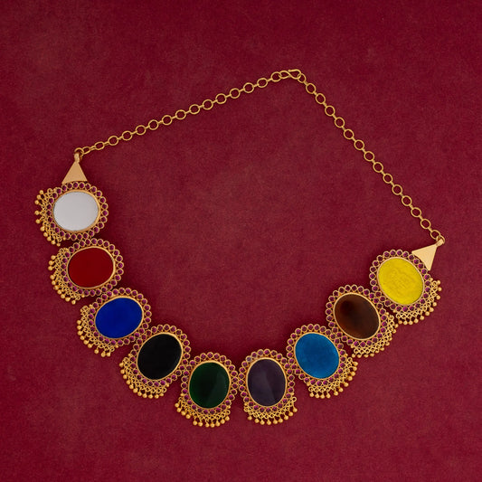 NAVARATNA NEACKLACE N180 NAYAGOLD MERAGOLD