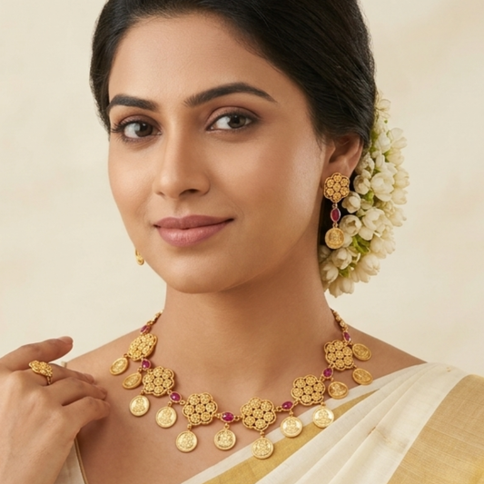 traditonal flower stone lakshmi neclace 